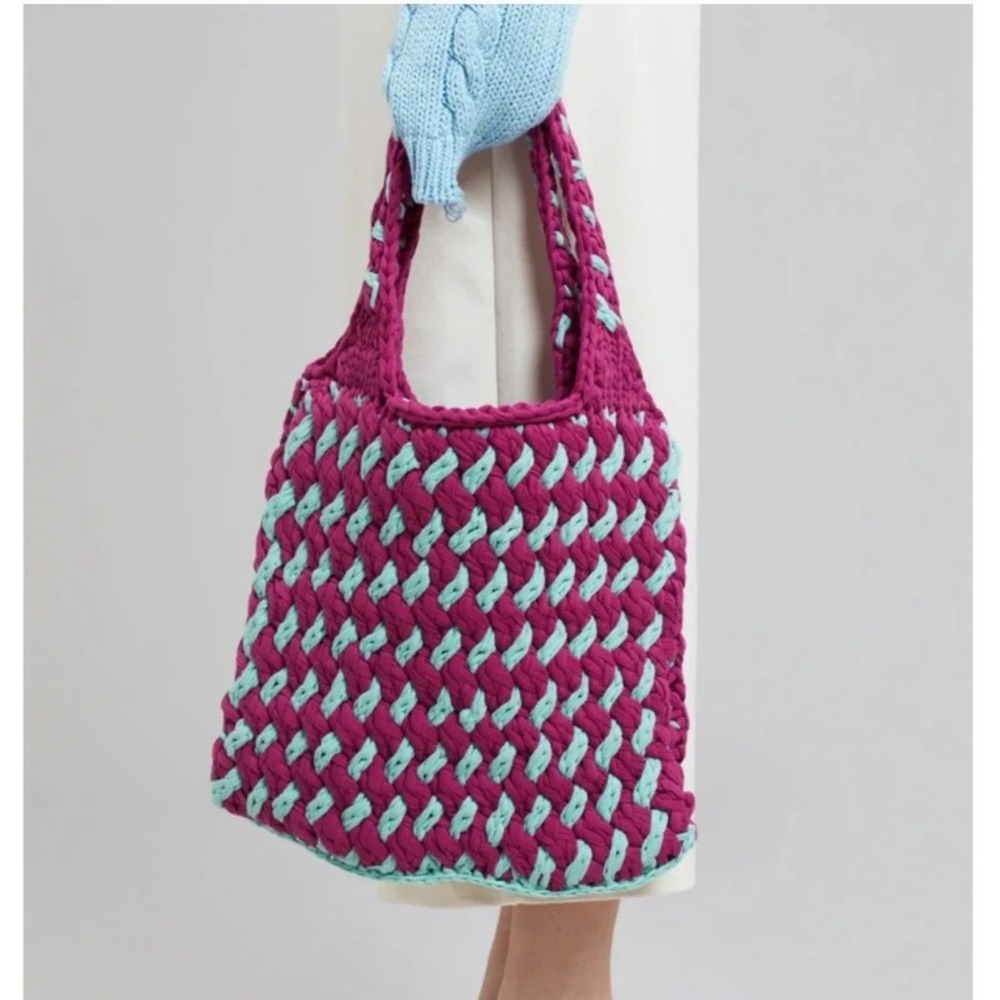 JW Anderson Woven Knit Shopper Bag Purple Mint Green Tote Handbag